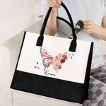 Borsa tote personalizzata con fiore di nascita farfalla e nome dimensione grande tela compleanno festa della mamma regalo per donne e ragazze