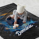 Personalisierte dynamische Fußball weiche schwarze Wurfdecke mit Namen Warm Home Decor Geburtstagsgeschenk für Kinder Fußballliebhaber