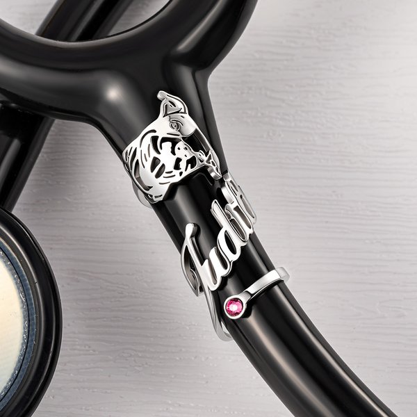 Personalised Cute Dog Face Stethoscope ID Tag with Name and Birthstone Appreciation Graduation Birthday Gift for Veterinary Pet Lovers