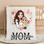 Personalizado en forma de corazón de dibujos animados mamá y 1-2 niños suave manta con nombre Día de la Madre Cumpleaños Regalo para mamá abuela