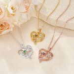 Personalized Dainty Mother and Daughter Heart Zircon Necklace with Birthstone Mother's Day Anniversary Birthday Gift for Women