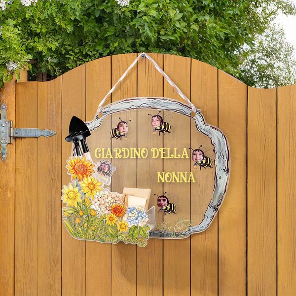 Cartello personalizzato in acrilico con nome giardino della nonna ed etichette e 1-8 foto avatar di api regalo per festa della mamma per nonne