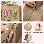 Personalized Colorful Flowers Large Jute Tote Bag with Nickname and 1-12 Names Mother's Day Birthday Gift for Mom Grandma