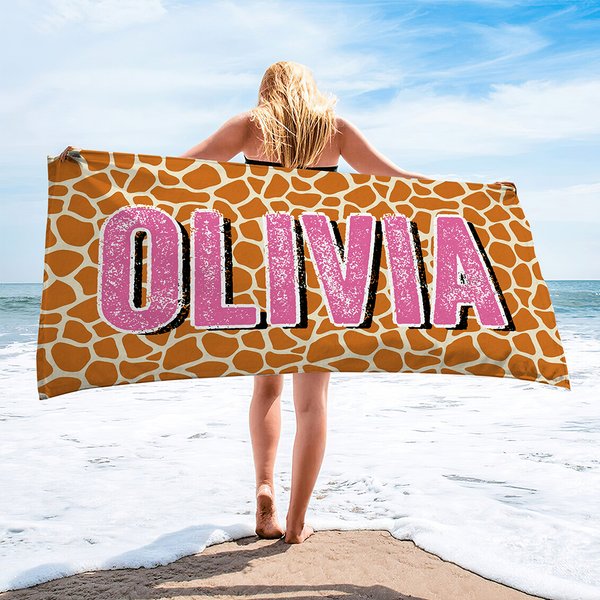 Personalizada Leopardo Cebra Patrón Nombre De gran tamaño de secado rápido Toalla de playa Cumpleaños Verano Vacaciones Accesorios Cumpleaños Regalo para la Familia Amigo