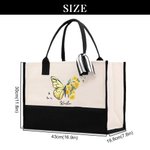 Personalized Birth Flower Butterfly Large Canvas Tote Bag with Name Birthday Mother's Day Gift for Women Girls