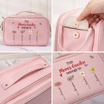 Personalized This Belongs To 1-12 Birth Flowers PU Leather Makeup Bag with Names and Handles Mother's Day Birthday Gift for Mom Grandma