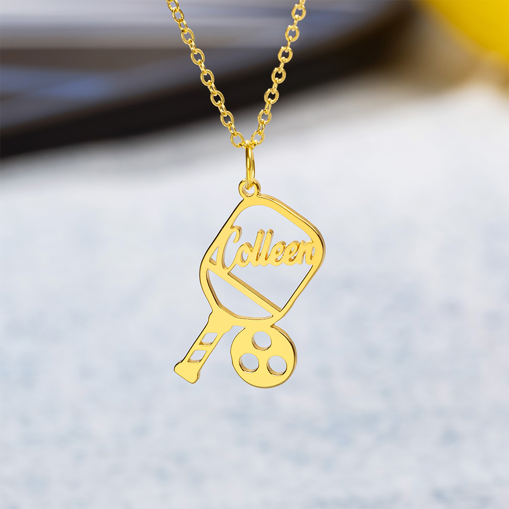 Collana personalizzata di racchette da pickleball con nome Gioielli sportivi Giorno del gioco Anniversario Regalo di compleanno per l'amante del gioca