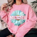 Personalized Light Blue Daisy Heart T-shirt Sweatshirt with 1-8 Names Birthday Mother's Day Gift for Mom Grandma