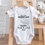 Personalized Our First Father's Day Together Holding Hands 100% Cotton Baby Bodysuit T-shirt with Name and Date Father's Day Gift for Newborn Dad