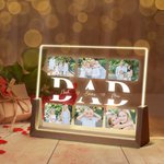 Henkilökohtainen 2-6 valokuvakollaasi akryyli LED-yövalo, jossa on 1-6 lasten nimeä ja puinen pohja työpöydän sisustus Isänpäivä joululahja isälle isoisälle isoisälle