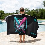 Personalized Baseball Ice Cream Dripping Quick Dry Oversized Beach Towel with Name and Number Summer Vacation Essential Birthday Gift for Kids