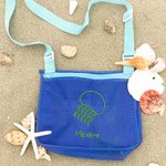 Personalized Embroidered Crab Starfish Shell Collecting Mesh Beach Bag with Name and Adjustable Strap Travel Essential Summer Vacation Gift for Kids