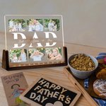 Henkilökohtainen 2-6 valokuvakollaasi akryyli LED-yövalo, jossa on 1-6 lasten nimeä ja puinen pohja työpöydän sisustus Isänpäivä joululahja isälle isoisälle isoisälle