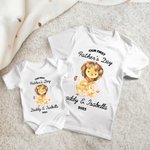 Personalized Cute Parent-child Lion 100% Cotton Baby Bodysuit Matching Adult T-shirt with Name and Year First Father's Day Gift for Newborn New Dad