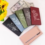 Personalized Line Birth Flower Long Folded Wallet with Name and Compartments Birthday Mother's Day Grandmother's Day Gift for Women