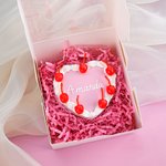Personalized Handmade Heart Shaped Cherry Cream Cake Mirror with Name and Box Compact Travel Accessories Birthday Valentine's Day Gift for Women