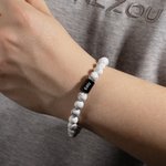 Personalized Cross Onyx Natural Stone Beads Elastic Bracelet with Name Birthday Christening Gift for Men Christian