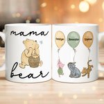 Personalized Classic Winnie the Pooh with His Friends Ceramic Coffee Mug with 1-12 Balloons and Names Mother's Day Birthday Gift for Grandma Mom