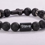 Personalized Cross Onyx Natural Stone Beads Elastic Bracelet with Name Birthday Christening Gift for Men Christian
