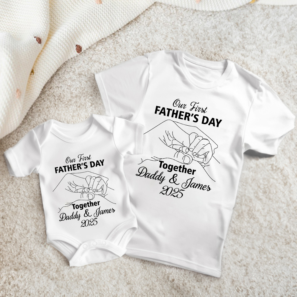 T-shirt 100% coton avec nom et date Cadeau de fête des pères pour nouveau-né Papa