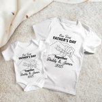 Personalized Our First Father's Day Together Holding Hands 100% Cotton Baby Bodysuit T-shirt with Name and Date Father's Day Gift for Newborn Dad