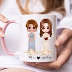 Personalized Mother of the Bride Cartoon Characters 11 oz Ceramic Mug with Name and Date Wedding Bridal Shower Gift for Bride Mom