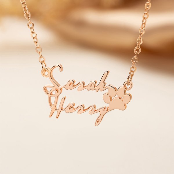 Personalised Paw Print 2 Names Necklace Pet Mom Jewellery Birthday Pet Loss Memorial Gift for Pet Owners Lovers