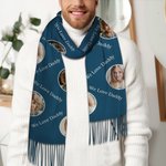 Personalised 1-3 Avatar Photos Soft Warm Scarf with Tassel and Text Mother's Day Father's Day Birthday Christmas Gift for Women Men