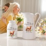 Personalized Highland Cow Ceramic Flower Vase with 1-8 Names Home Decor Birthday Mother's Day Gift for Mom Grandma