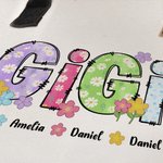 Personalized Floral Alphabets Large Canvas Tote Bag with 1-12 Names and Waterproof Lining Birthday Mother's Day Gift for Mom Grandma Family