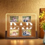 Henkilökohtainen 2-6 valokuvakollaasi akryyli LED-yövalo, jossa on 1-6 lasten nimeä ja puinen pohja työpöydän sisustus Isänpäivä joululahja isälle isoisälle isoisälle