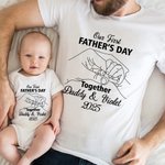 Personalized Our First Father's Day Together Holding Hands 100% Cotton Baby Bodysuit T-shirt with Name and Date Father's Day Gift for Newborn Dad