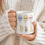 Personalized Classic Winnie the Pooh with His Friends Ceramic Coffee Mug with 1-12 Balloons and Names Mother's Day Birthday Gift for Grandma Mom