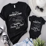 Personalized Our First Father's Day Together Holding Hands 100% Cotton Baby Bodysuit T-shirt with Name and Date Father's Day Gift for Newborn Dad