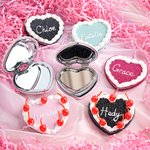 Personalized Handmade Heart Shaped Cherry Cream Cake Mirror with Name and Box Compact Travel Accessories Birthday Valentine's Day Gift for Women