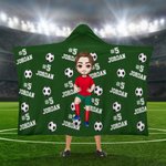 Personalized Multicolor Soccer Cartoon Character Soft Hooded Blanket with Name and Number Game Day Team Birthday Gift for Soccer Lovers