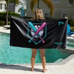 Personalized Baseball Ice Cream Dripping Quick Dry Oversized Beach Towel with Name and Number Summer Vacation Essential Birthday Gift for Kids