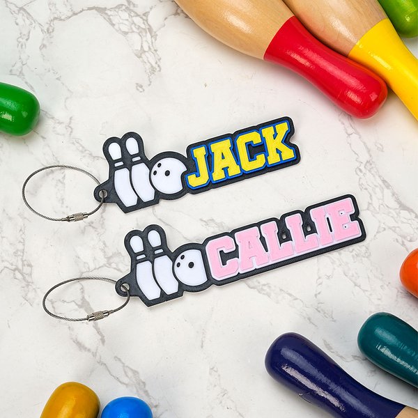 Personalized Bowling Elements 3D Printed Multicolor Name Bag Tag Keychain Birthday Team Gift for Sports Lovers Bowlers