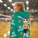 Manta suave con capucha personalizada con nombre y número de pelotas de dibujos animados multicolor Regalo de cumpleaños para los amantes del deporte