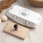 Personalisierter Huhn Eierkarton-Stempel mit Text Griff Papiertüten Stempel Bauernhof Freilandhaltung Hofladen Wochenmärkte Geschenk für Landwirte