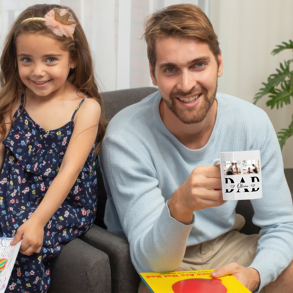 Personlig Love Dad Photo Collage 11 oz 15 oz vit keramisk kaffemugg med 1-6 namn Födelsedag Fars dag present till pappa