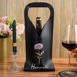 Personalized Birth Flower Leather Wine Bag with Name and Handle Protective Wine Accessories Birthday Dinner Party Gift for Wine Lover