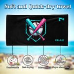 Personalized Baseball Ice Cream Dripping Quick Dry Oversized Beach Towel with Name and Number Summer Vacation Essential Birthday Gift for Kids