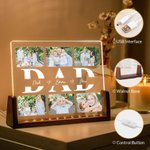 Henkilökohtainen 2-6 valokuvakollaasi akryyli LED-yövalo, jossa on 1-6 lasten nimeä ja puinen pohja työpöydän sisustus Isänpäivä joululahja isälle isoisälle isoisälle