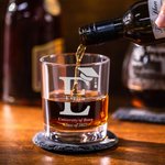 Personalized Grad Cap Initial Name 10 oz Whiskey Rocks Glasses Slate Coaster with School and Text Graduation Party Gift for Graduate Drinkers