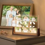Henkilökohtainen 2-6 valokuvakollaasi akryyli LED-yövalo, jossa on 1-6 lasten nimeä ja puinen pohja työpöydän sisustus Isänpäivä joululahja isälle isoisälle isoisälle