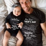 Personalized Our First Father's Day Together Holding Hands 100% Cotton Baby Bodysuit T-shirt with Name and Date Father's Day Gift for Newborn Dad