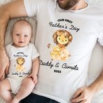 Personalized Cute Parent-child Lion 100% Cotton Baby Bodysuit Matching Adult T-shirt with Name and Year First Father's Day Gift for Newborn New Dad