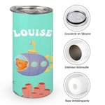 Gobelet 350 ml en Acier Inoxydable Personnalisé avec Nom et Motif Animal Deux Couvercles Cadeau Anniversaire Fête des Mères pour Enfant Nouvelle Maman