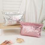 Gepersonaliseerde grote Glitter PU Make-up tas met naam Vrijgezellenfeest Bruidsmeisje Wedding Gift voor vrouwen
